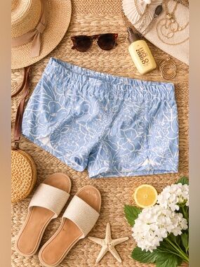 Honolua Wahine Hawaii Blue Floral Shorts Size M | Beachy Pull-On Summer Shorts